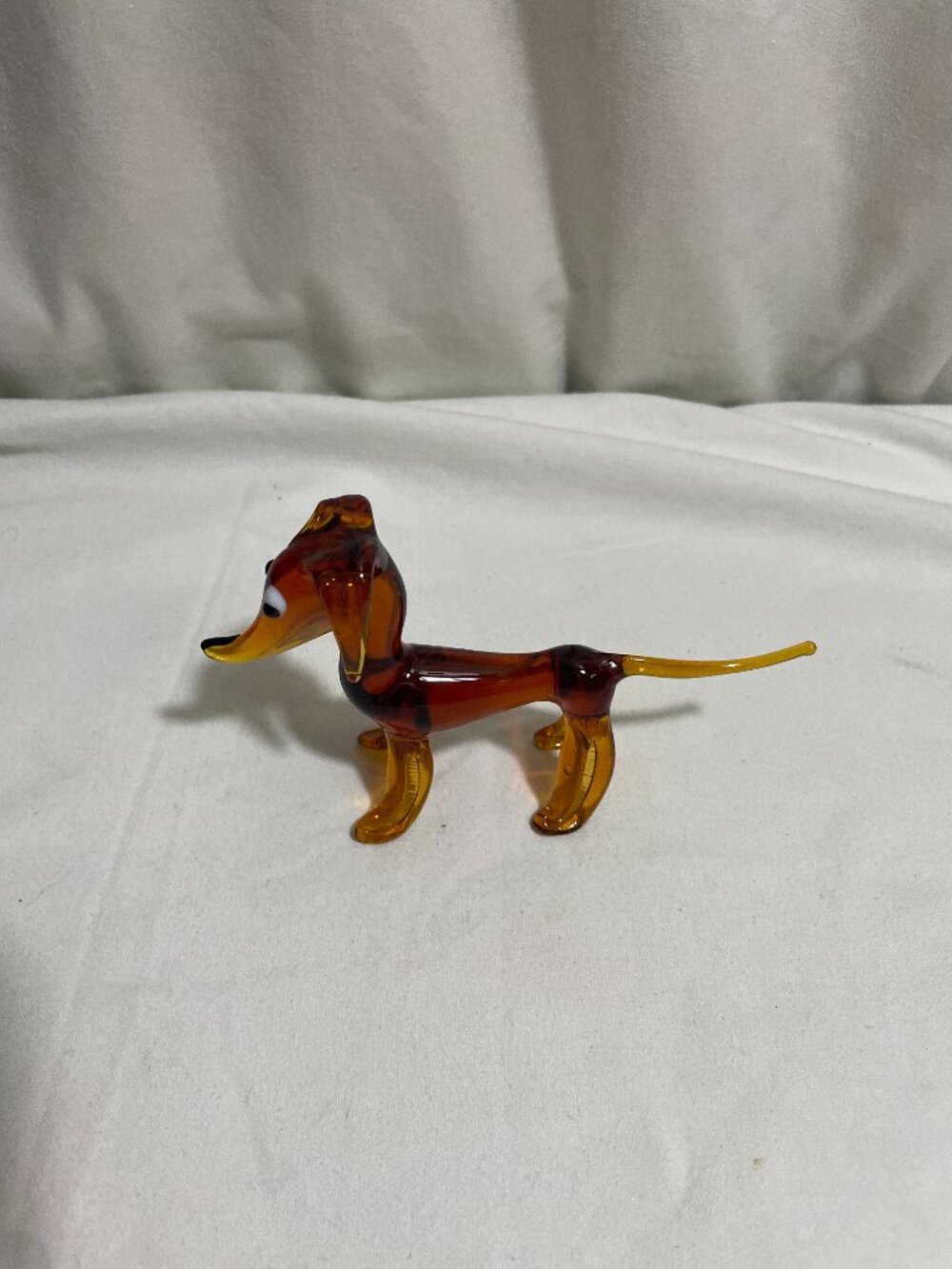 Amber Brown Art Glass Dachshund Dog Figurine Wiener Dog Collectible 6"